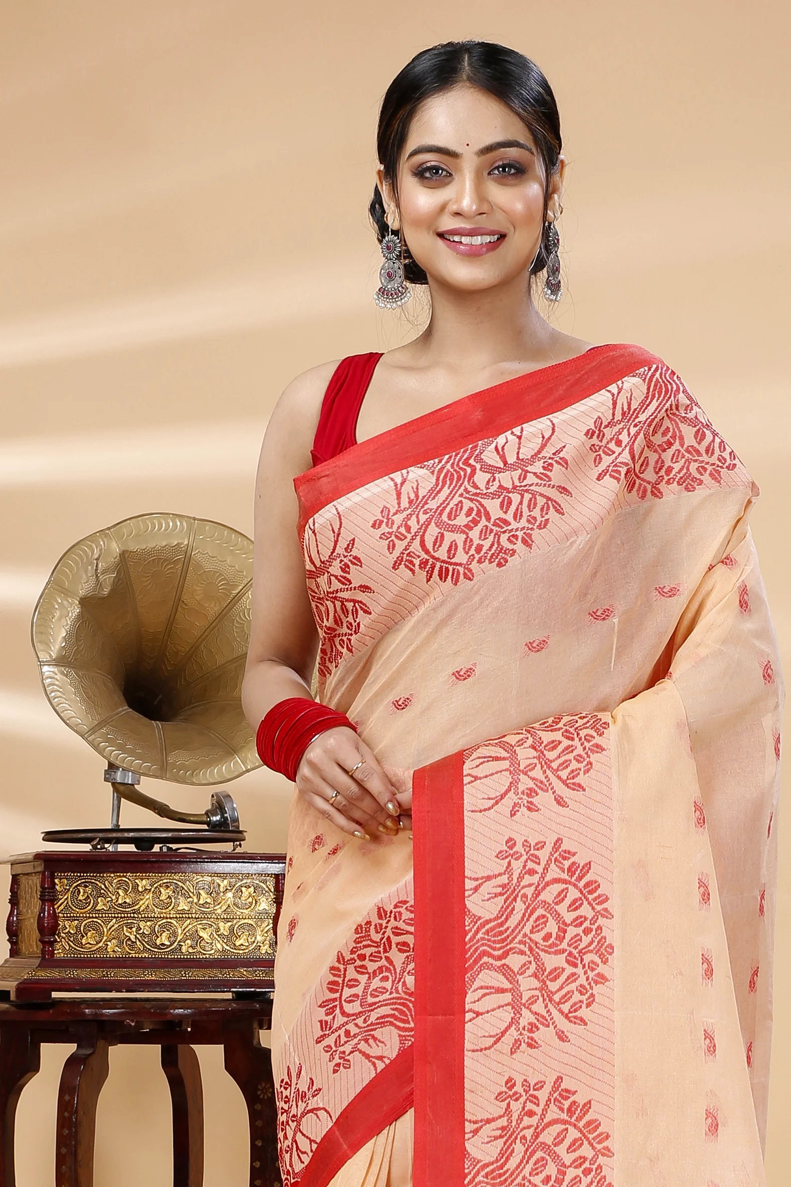 Off-White Pure Cotton Somaya Tant Saree (1044)