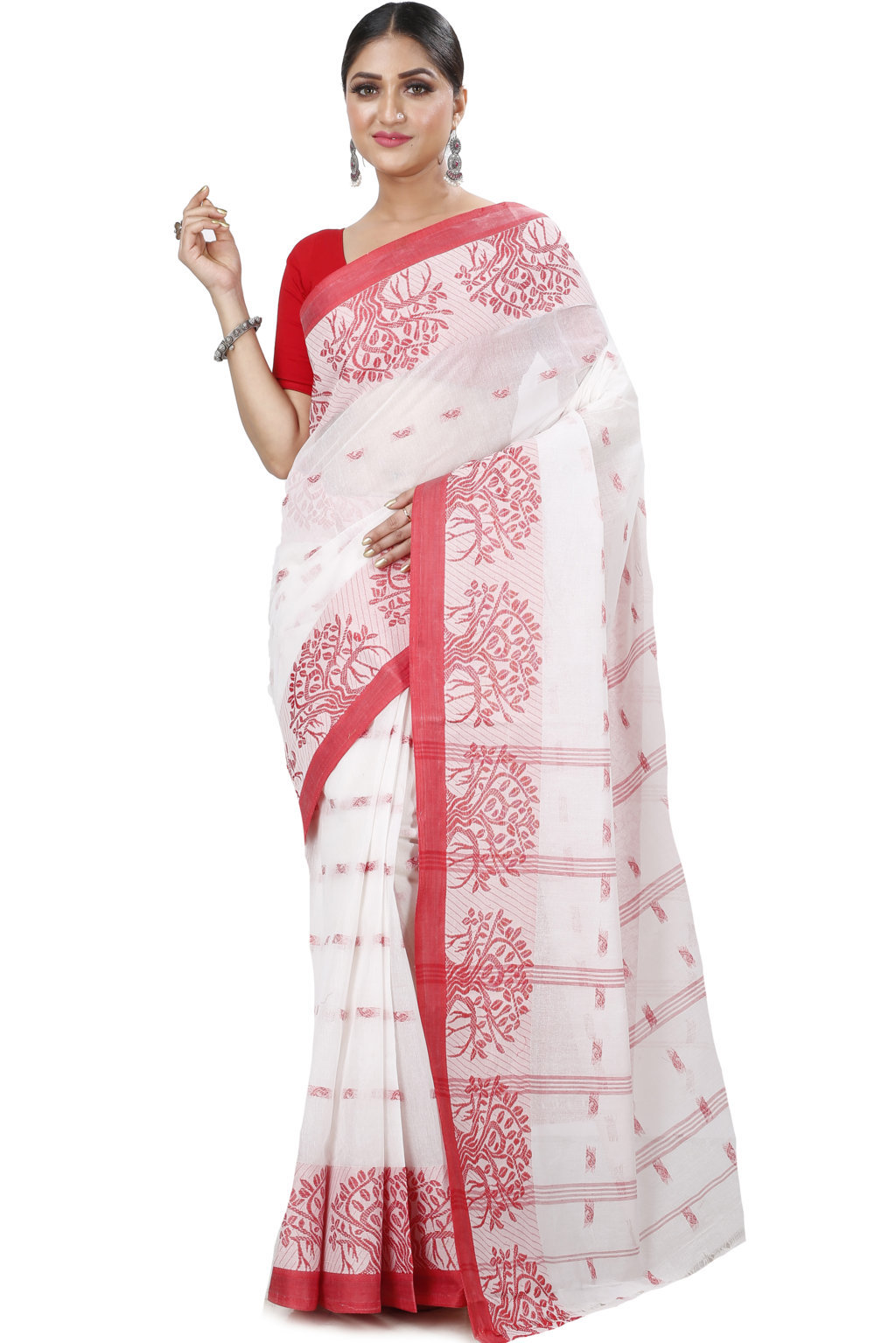 White Pure Cotton Somaya Tant Saree (1045)