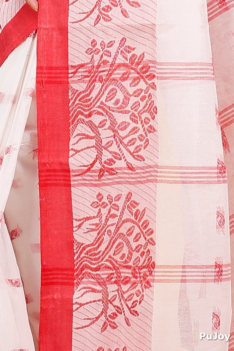 White Pure Cotton Somaya Tant Saree (1045)