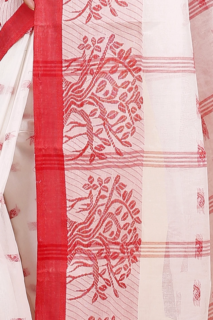White Pure Cotton Somaya Tant Saree (1045)