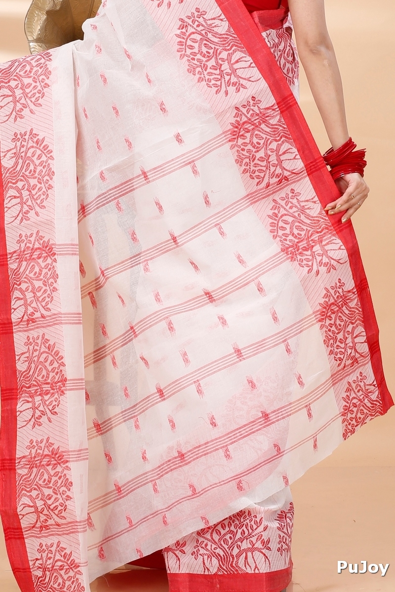 White Pure Cotton Somaya Tant Saree (1045)