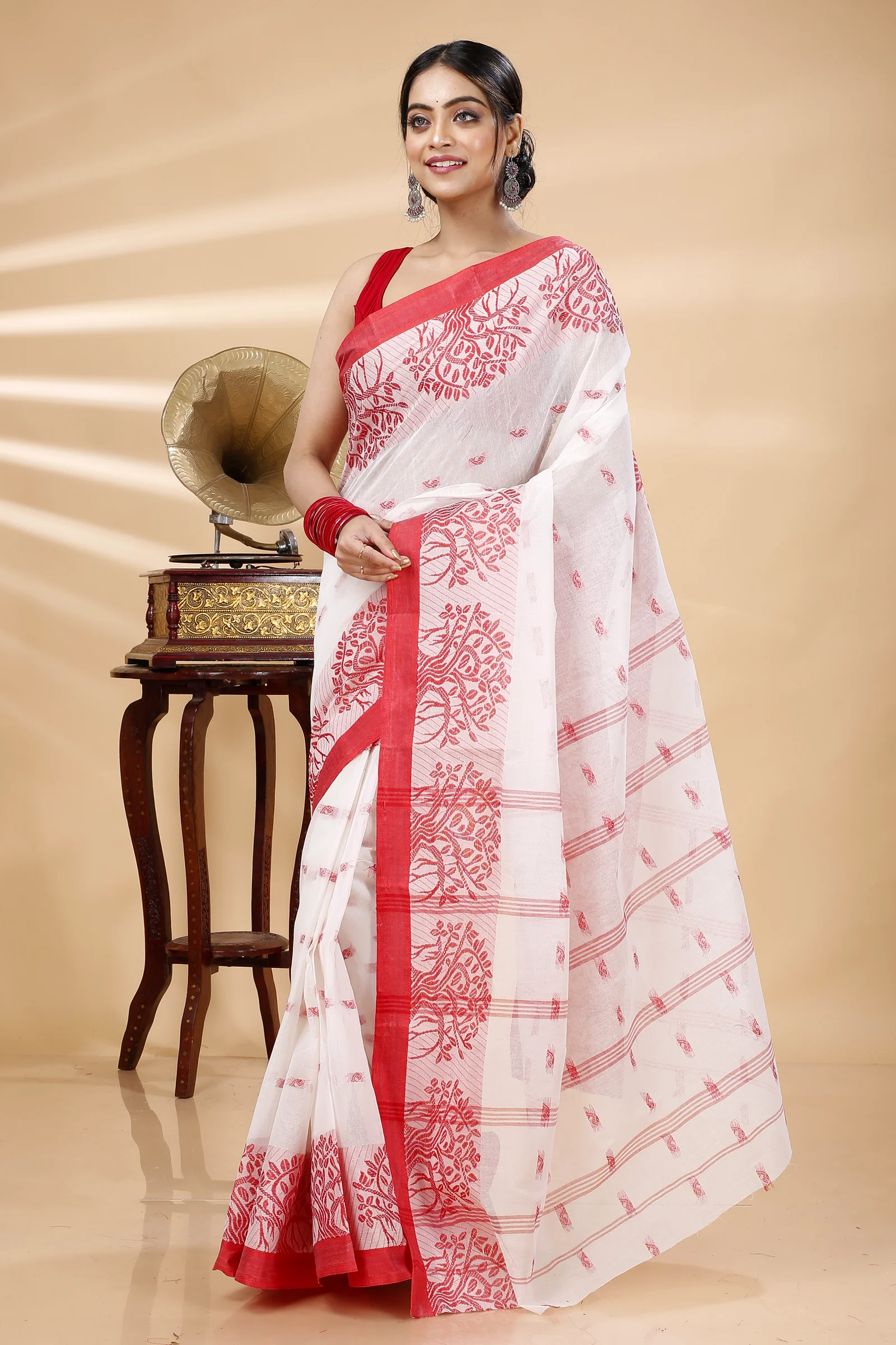 White Pure Cotton Somaya Tant Saree (1045)