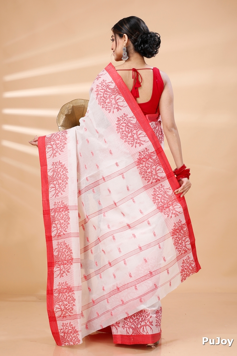 White Pure Cotton Somaya Tant Saree (1045)