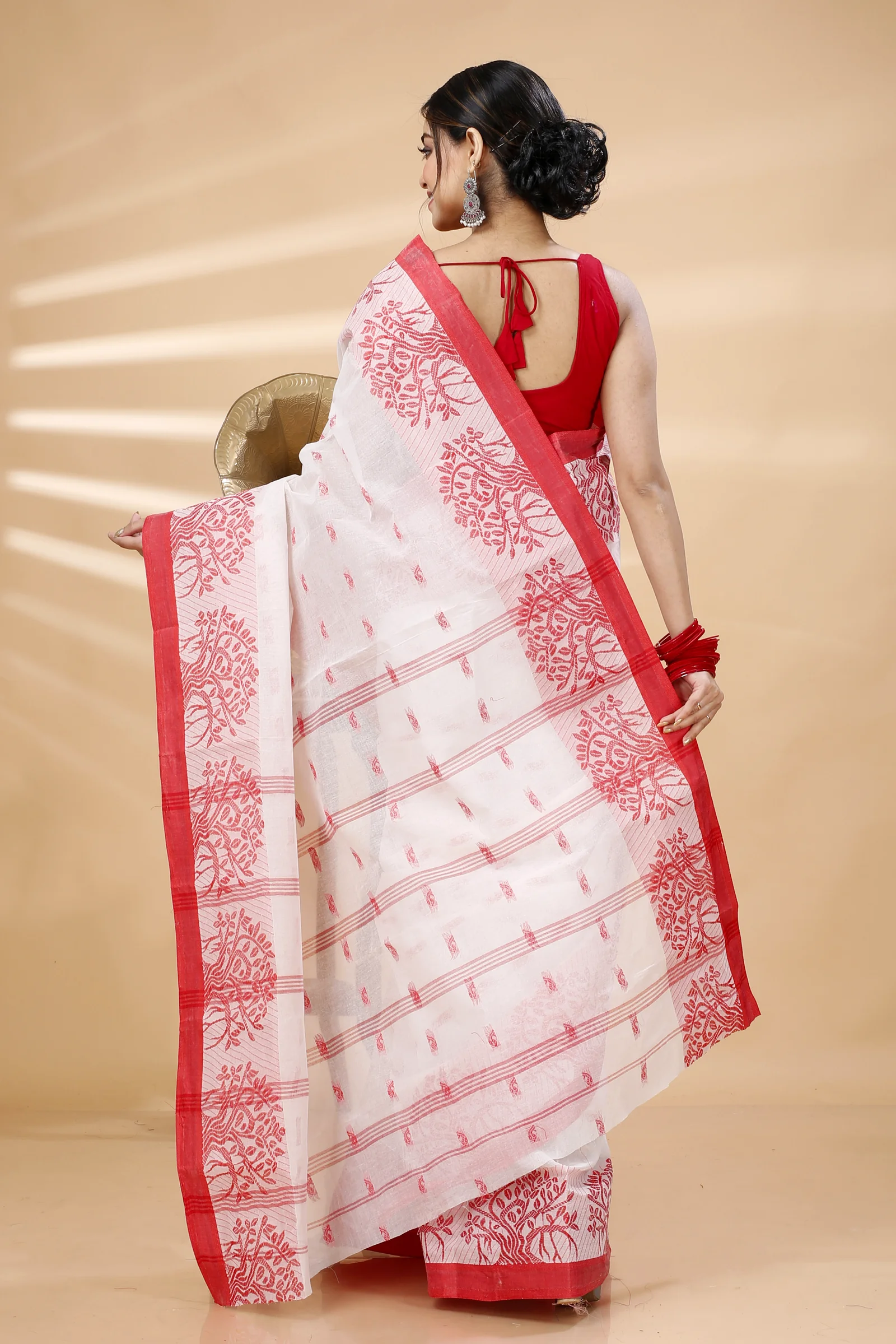 White Pure Cotton Somaya Tant Saree (1045)