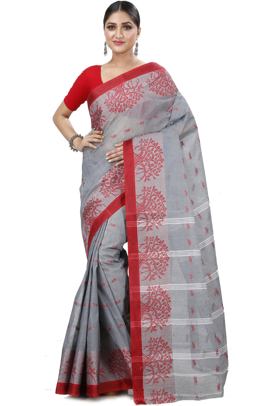 Grey Pure Cotton Somaya Tant Saree (1046)