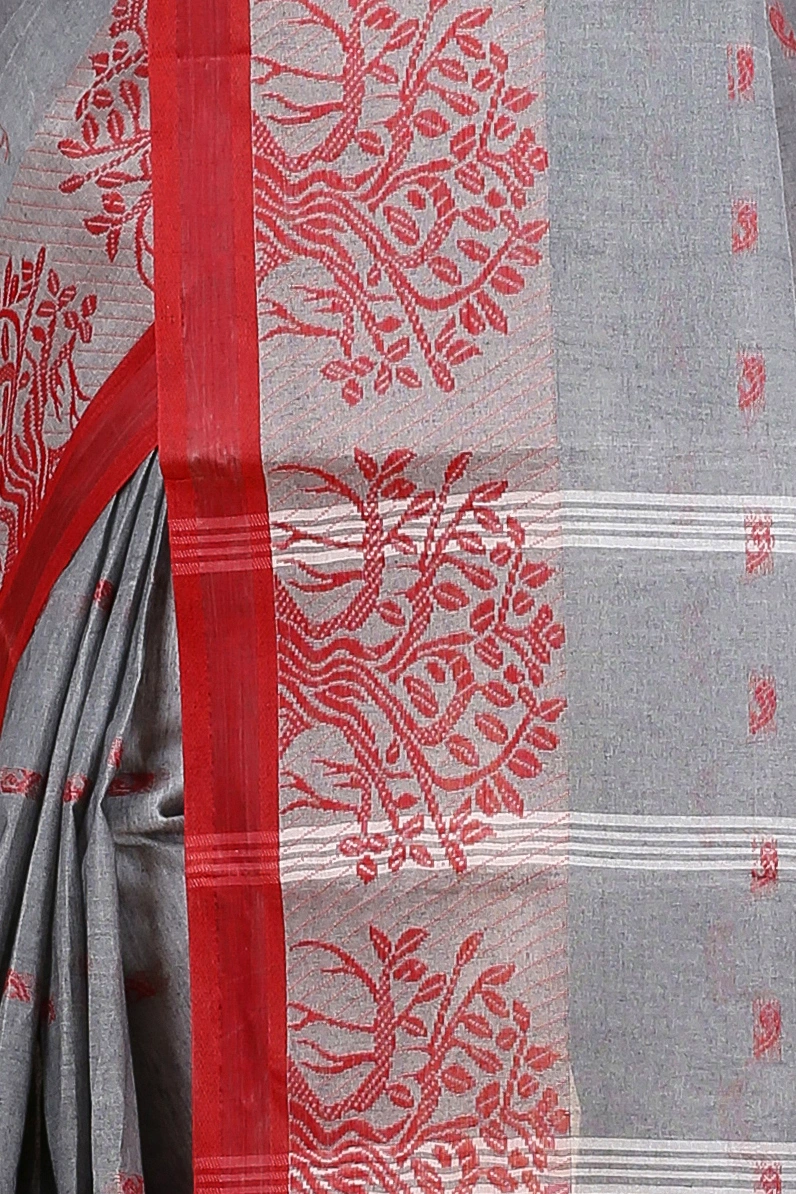 Grey Pure Cotton Somaya Tant Saree (1046)