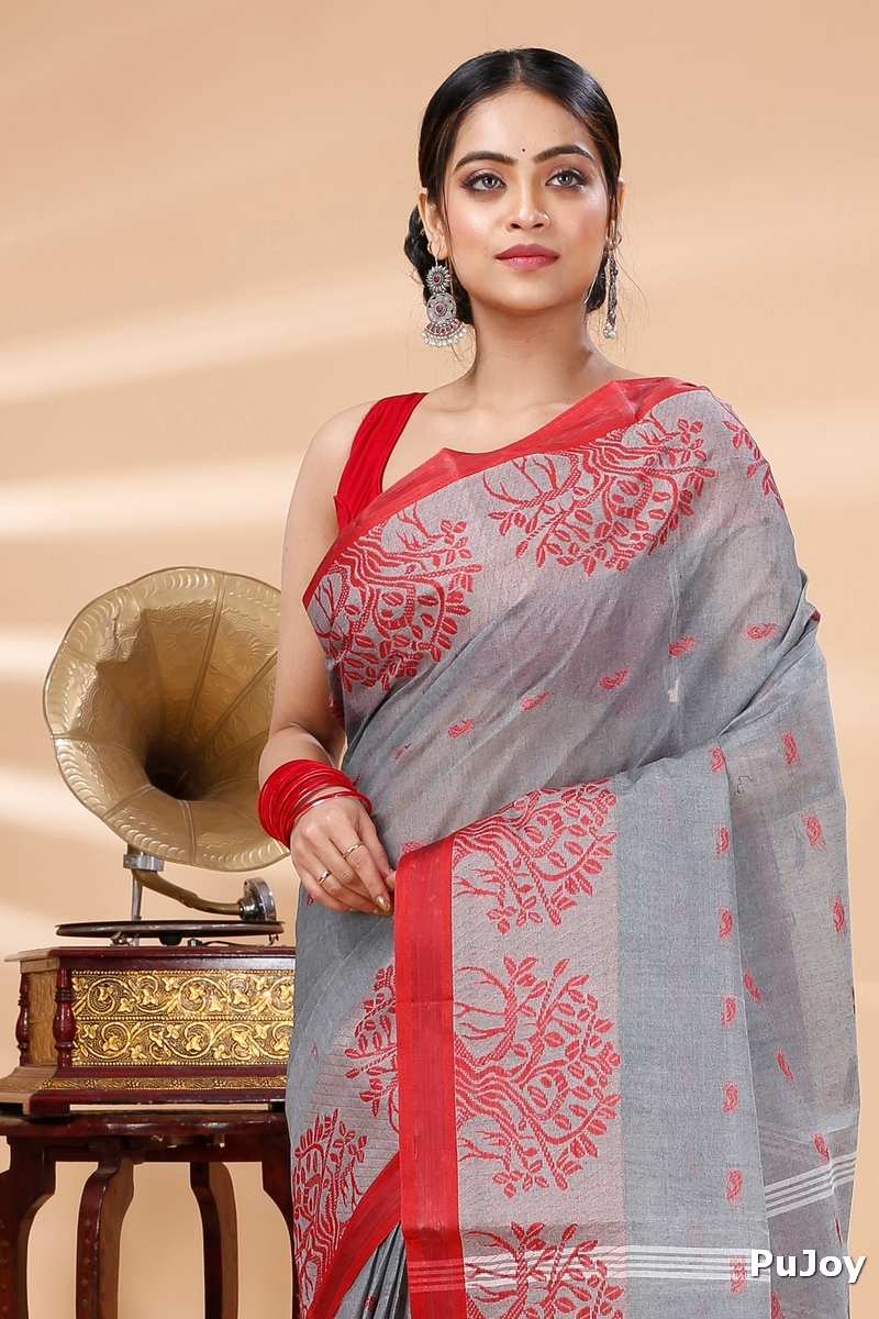 Grey Pure Cotton Somaya Tant Saree (1046)