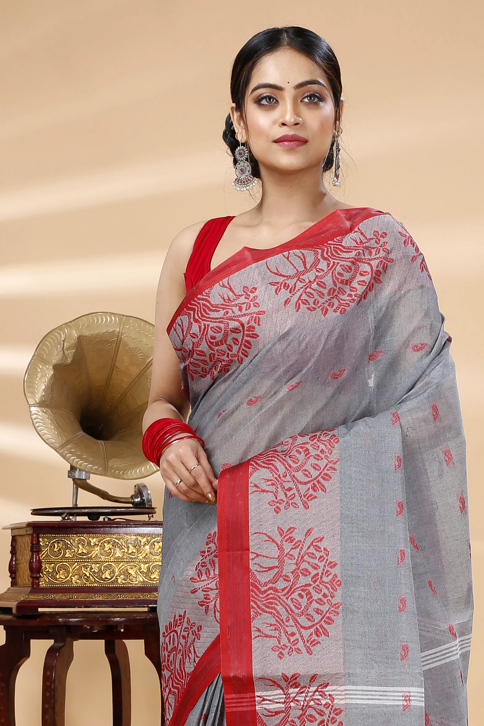 Grey Pure Cotton Somaya Tant Saree (1046)
