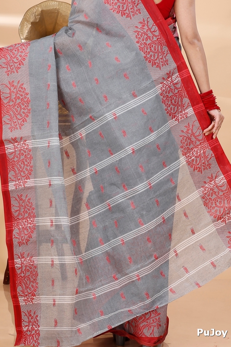 Grey Pure Cotton Somaya Tant Saree (1046)