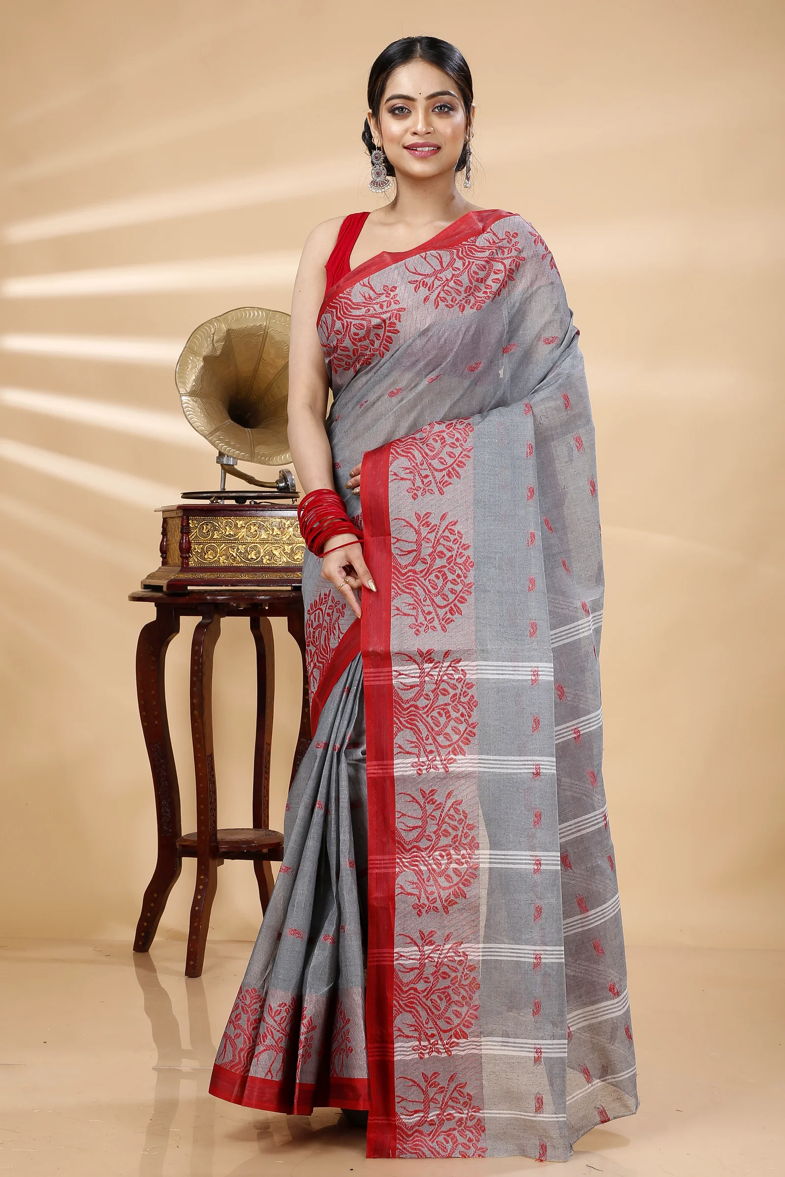 Grey Pure Cotton Somaya Tant Saree (1046)