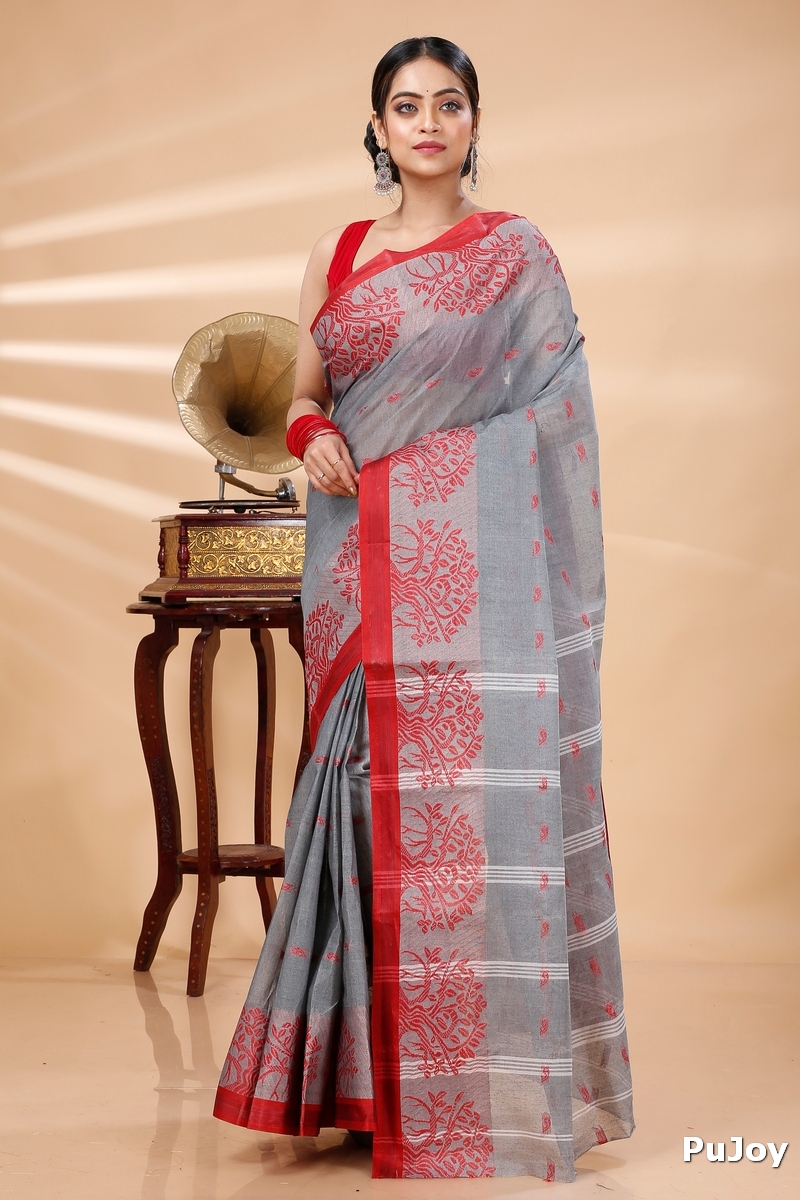 Grey Pure Cotton Somaya Tant Saree (1046)