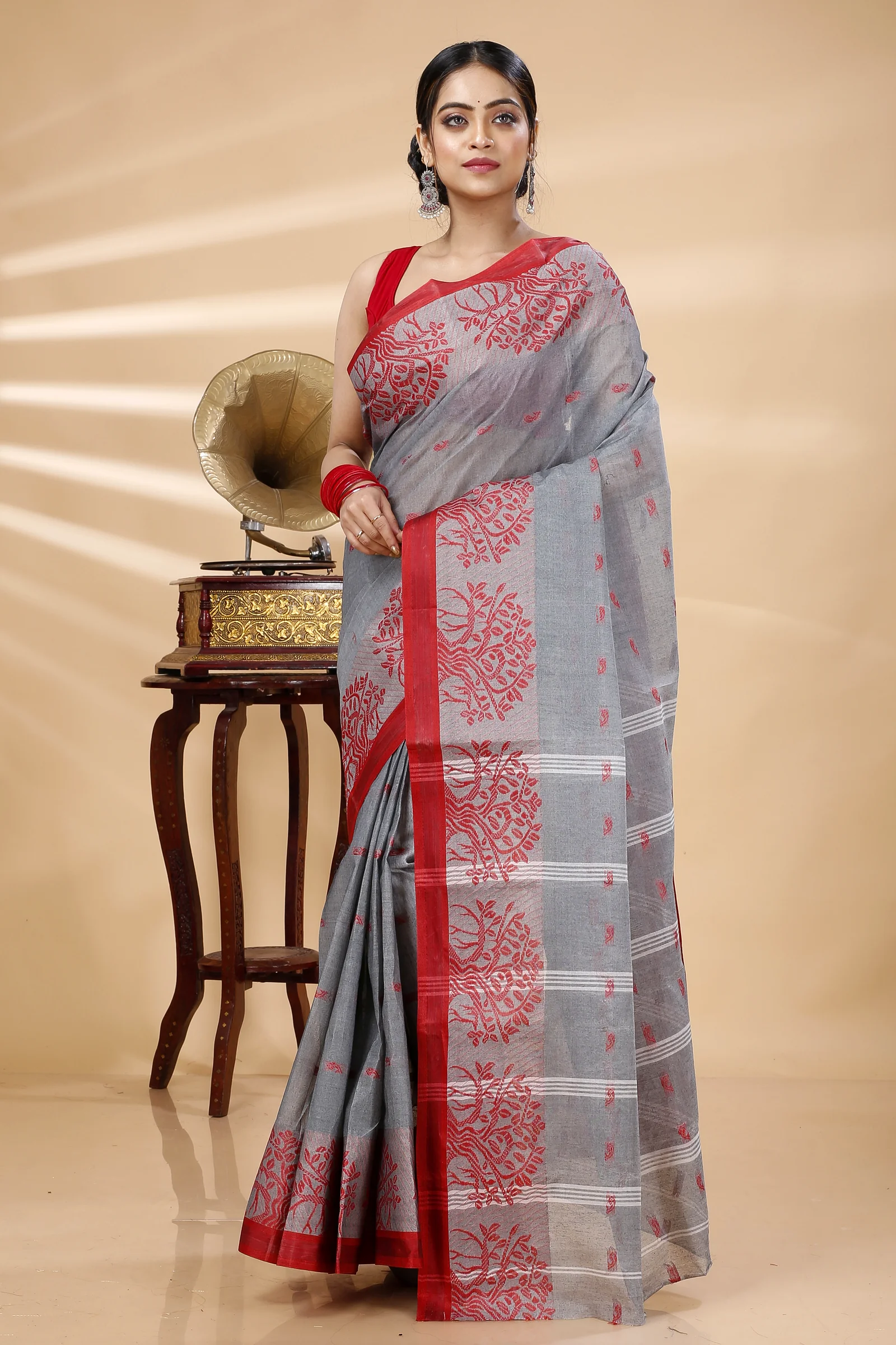 Grey Pure Cotton Somaya Tant Saree (1046)