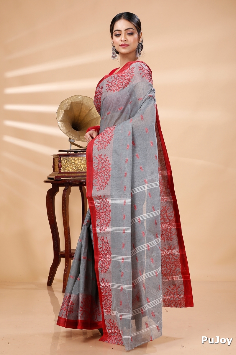 Grey Pure Cotton Somaya Tant Saree (1046)