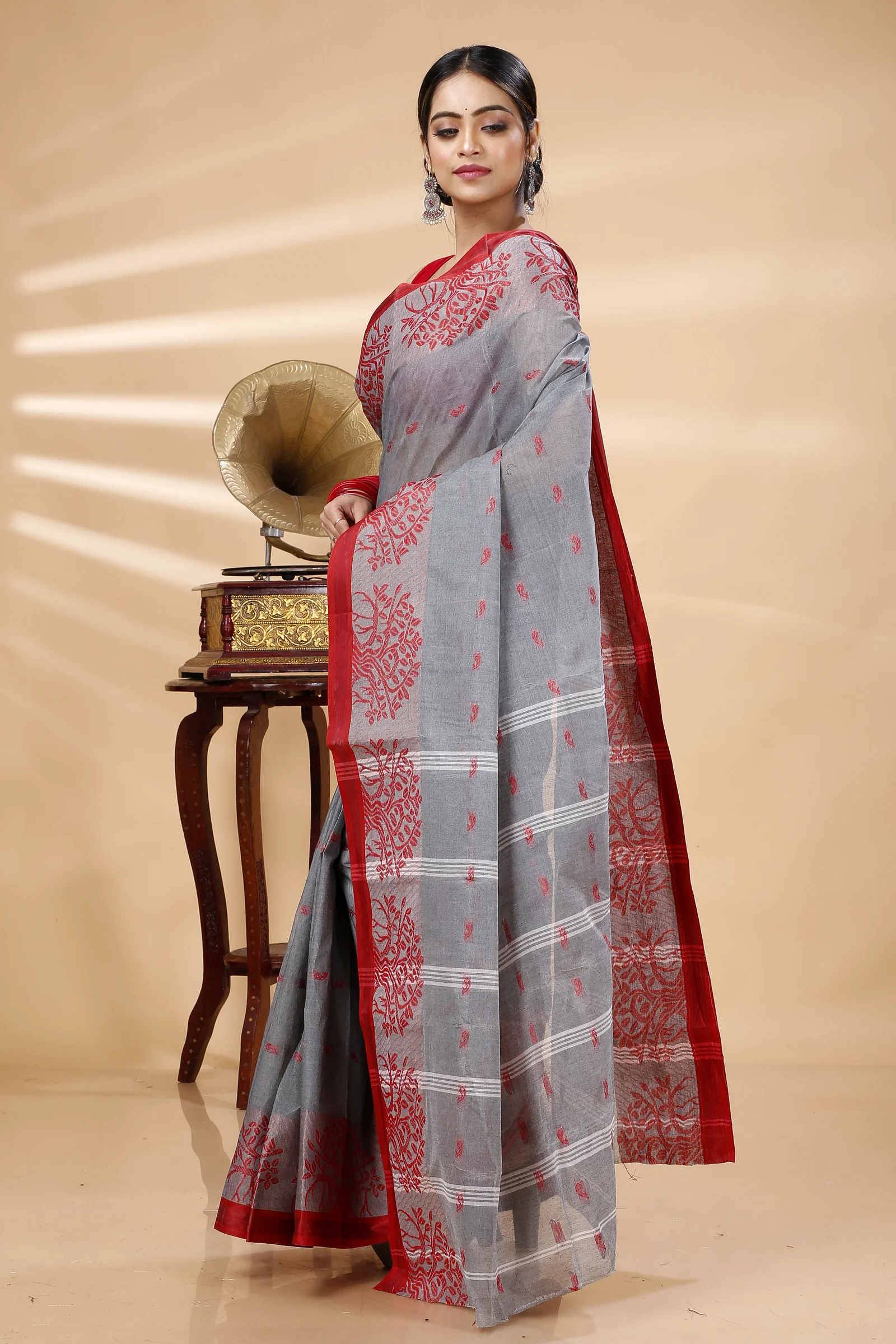 Grey Pure Cotton Somaya Tant Saree (1046)