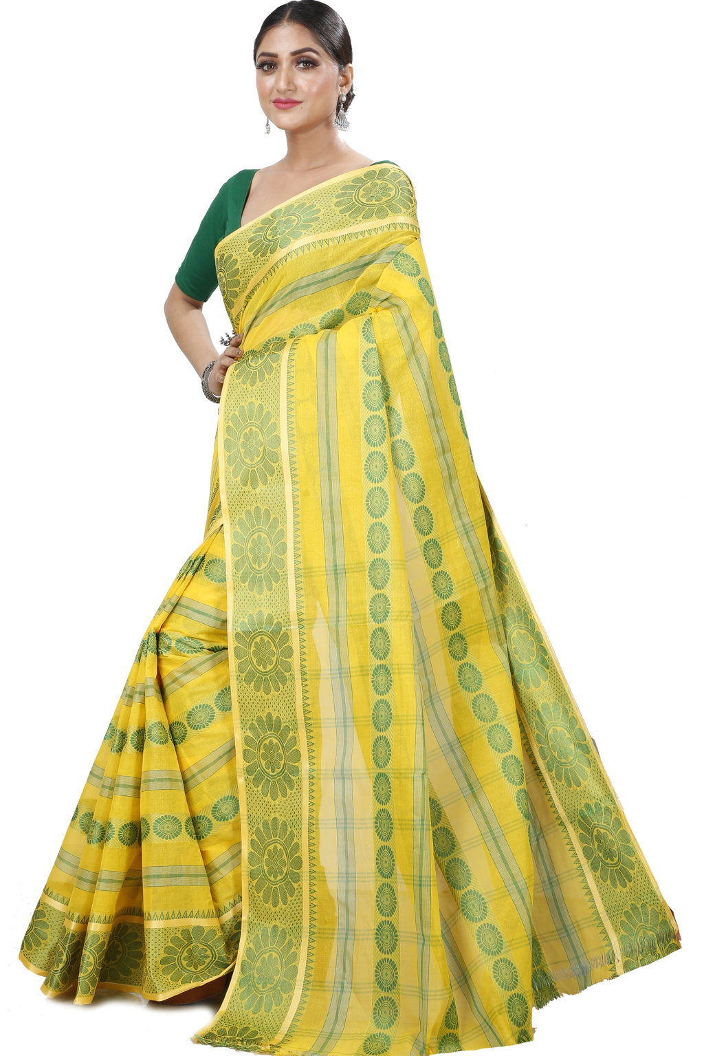 Yellow Pure Cotton Chakro_Tant Tant Saree (1050)