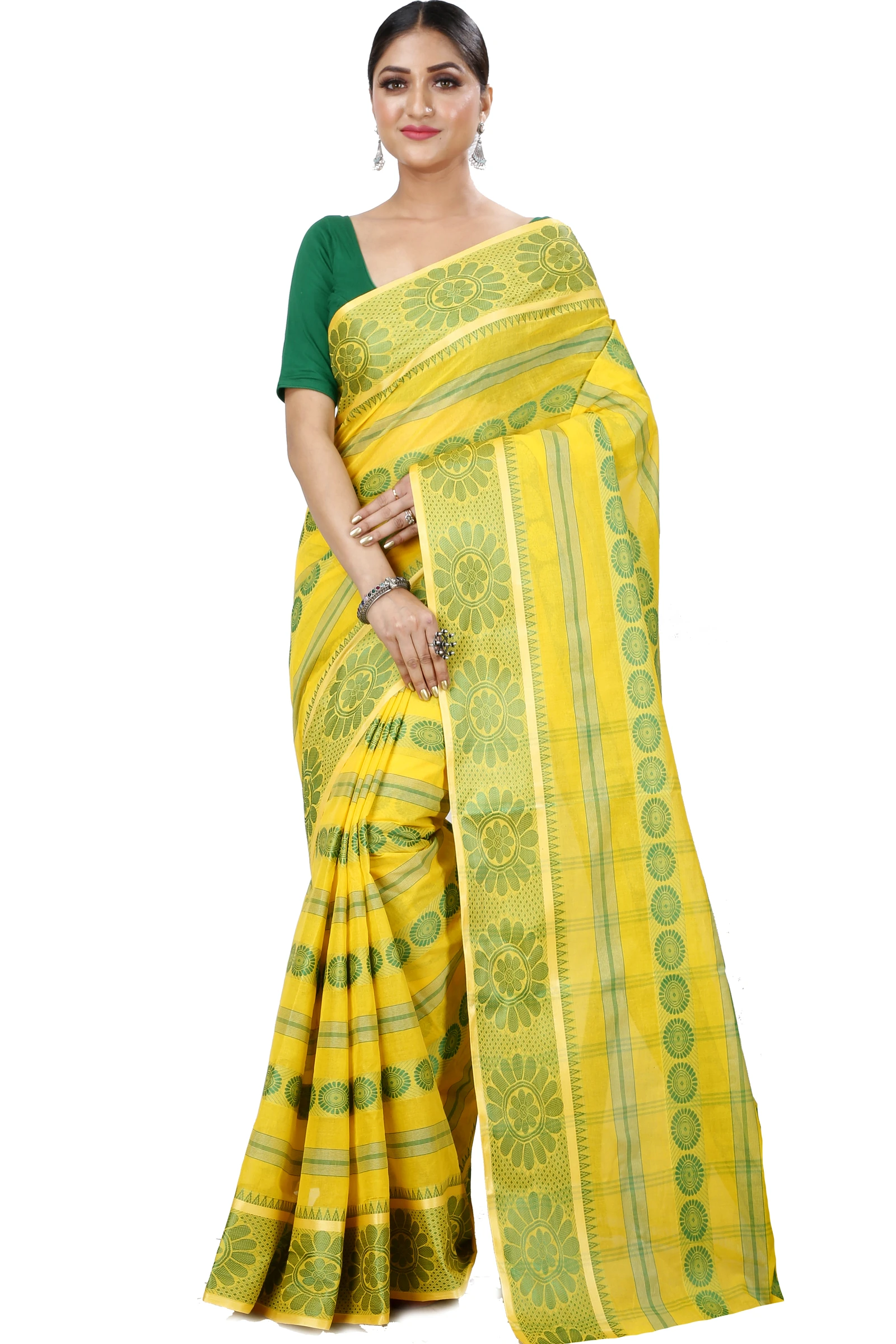 Yellow Pure Cotton Chakro_Tant Tant Saree (1050)
