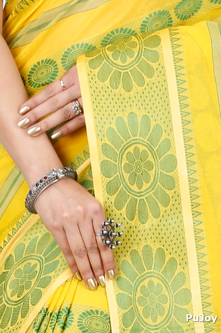 Yellow Pure Cotton Chakro_Tant Tant Saree (1050)