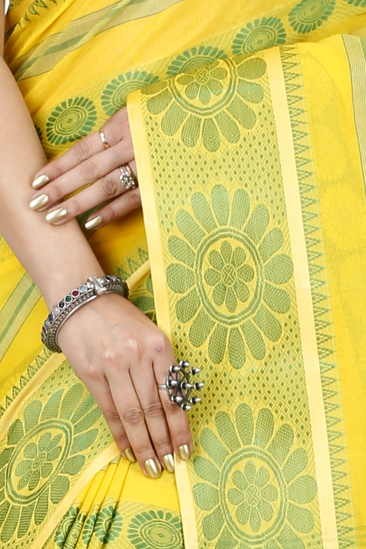 Yellow Pure Cotton Chakro_Tant Tant Saree (1050)