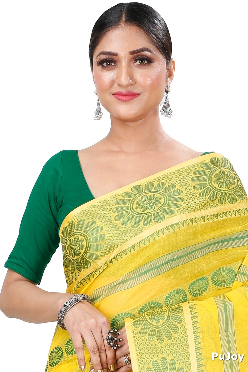 Yellow Pure Cotton Chakro_Tant Tant Saree (1050)