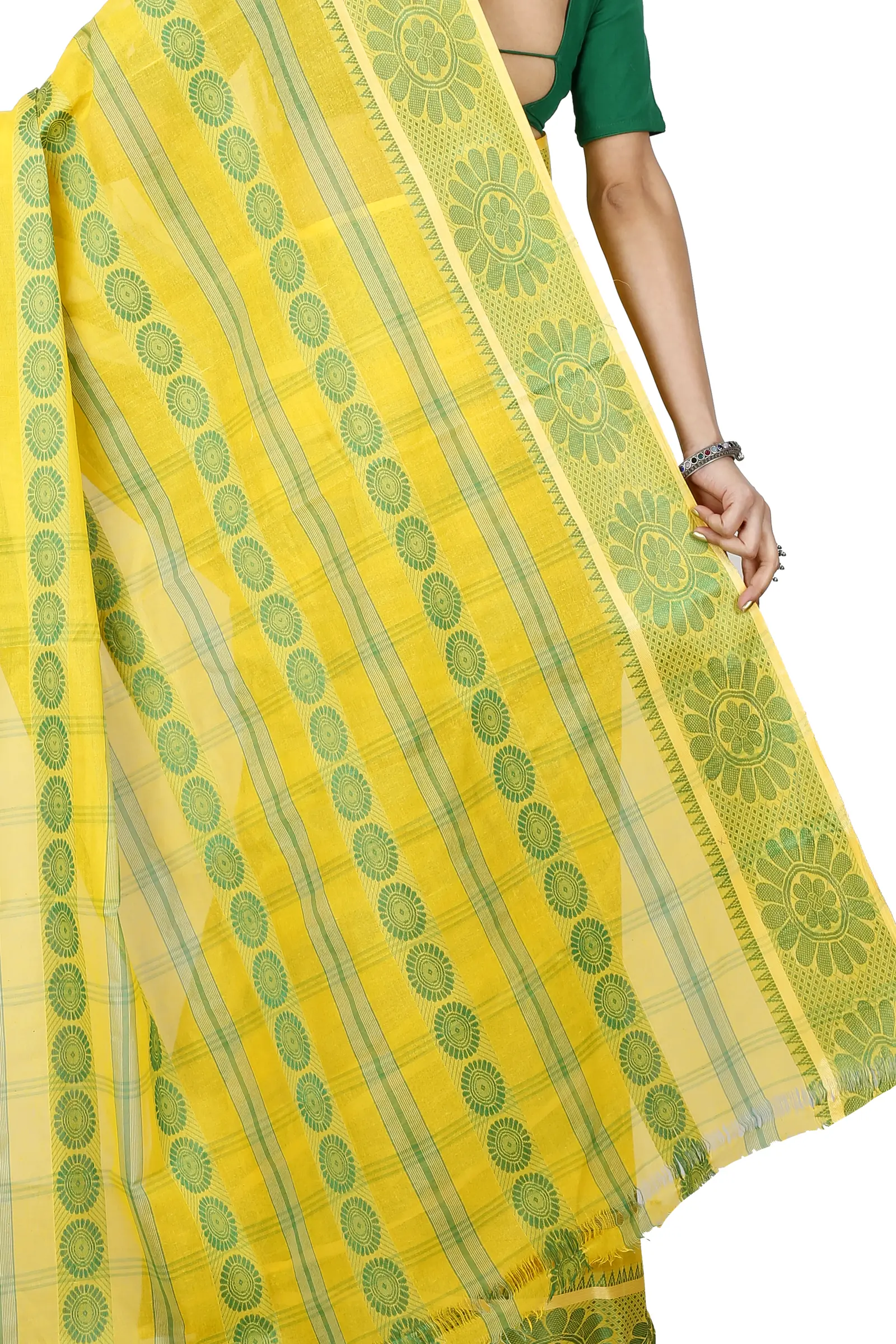 Yellow Pure Cotton Chakro_Tant Tant Saree (1050)
