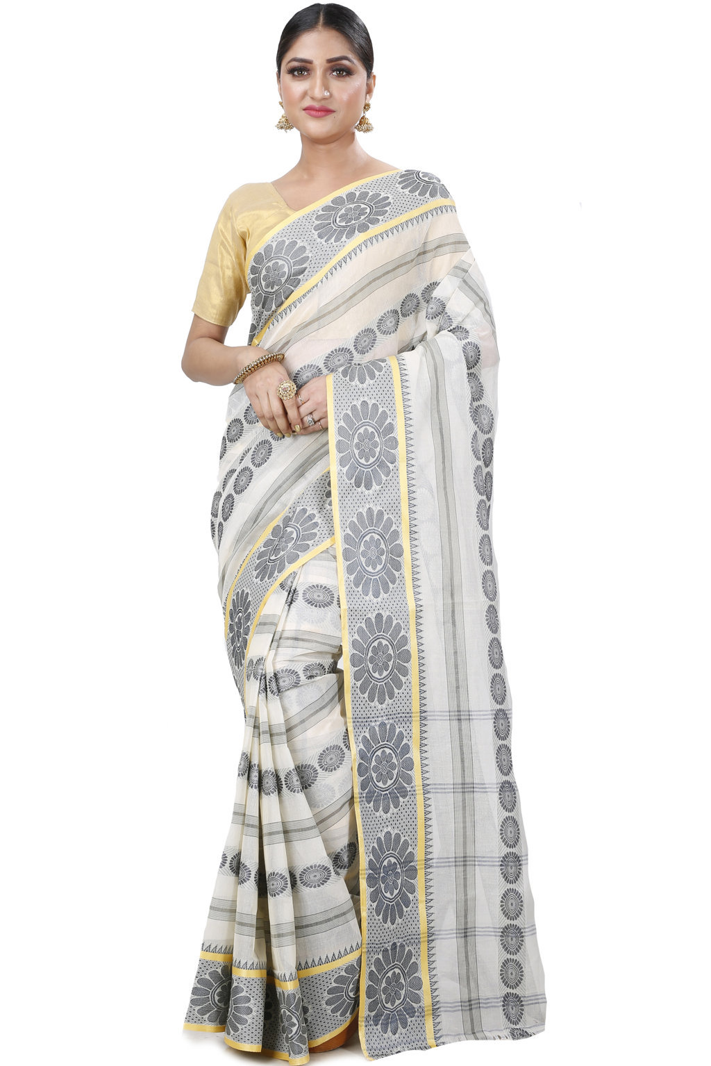 Silver Pure Cotton Chakro_Tant Tant Saree (1053)