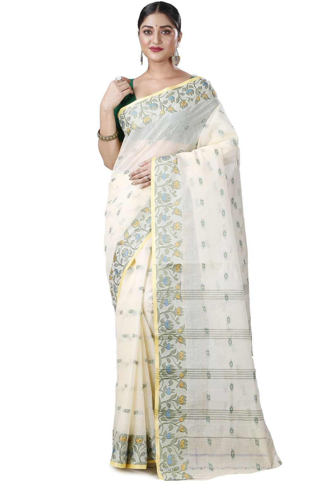 White Pure Cotton Gopika Tant Saree (1056)