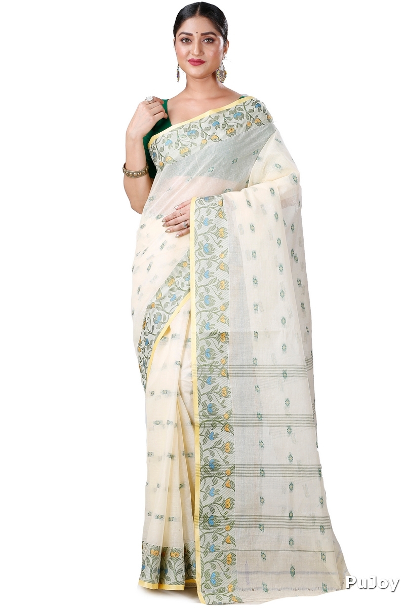 White Pure Cotton Gopika Tant Saree (1056)