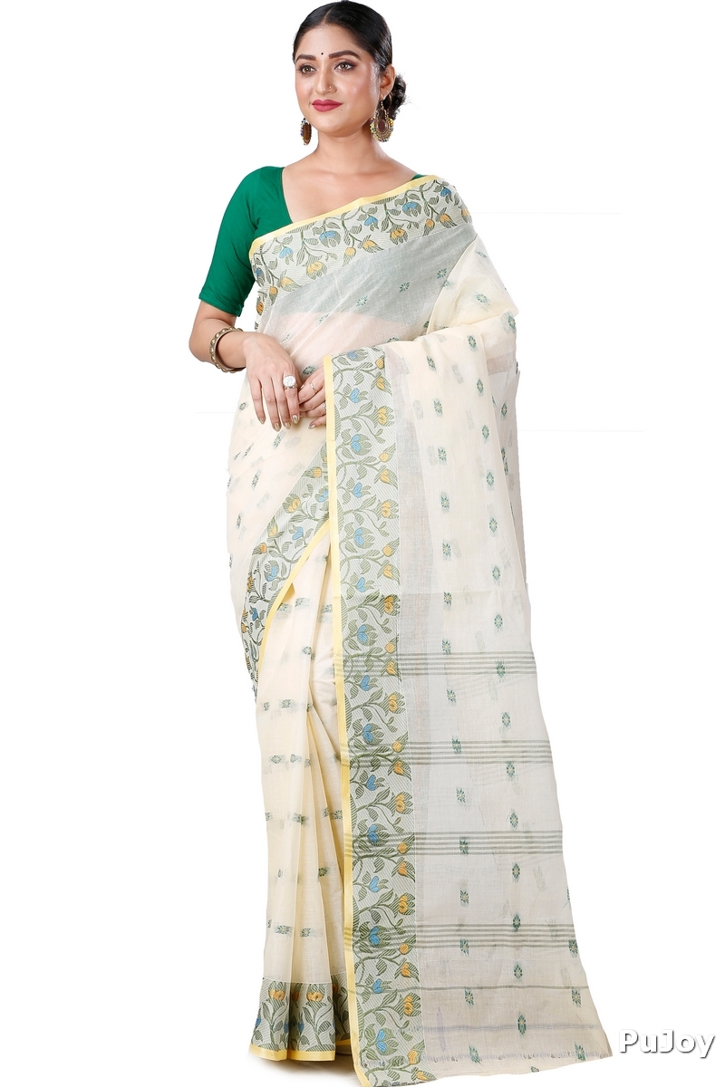 White Pure Cotton Gopika Tant Saree (1056)