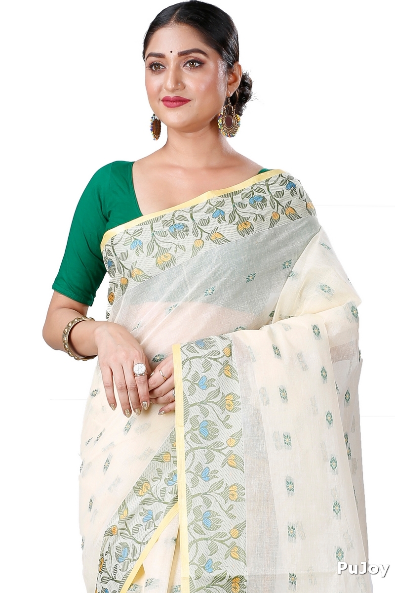 White Pure Cotton Gopika Tant Saree (1056)