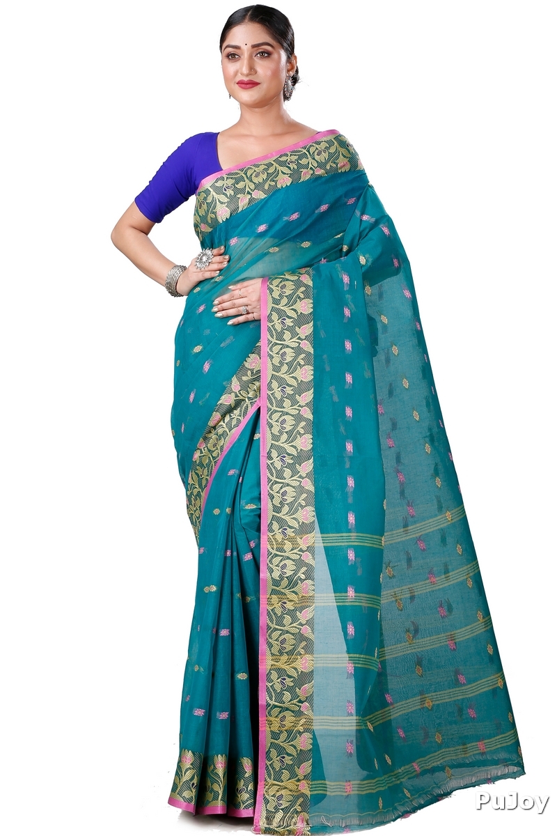 Dark Green Pure Cotton Gopika Tant Saree (1057)