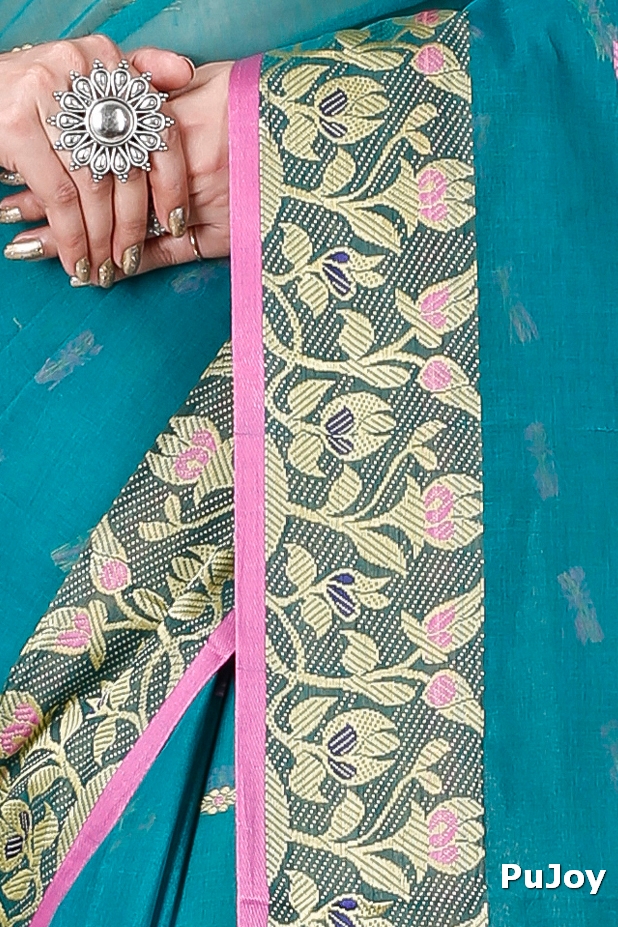 Dark Green Pure Cotton Gopika Tant Saree (1057)