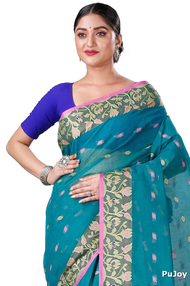 Dark Green Pure Cotton Gopika Tant Saree (1057)