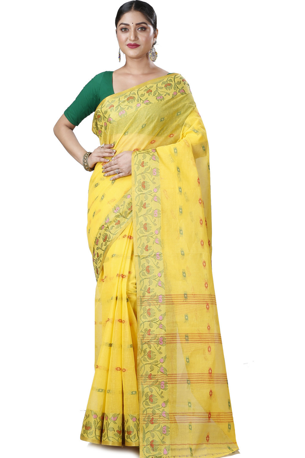 Yellow Pure Cotton Gopika Tant Saree (1059)
