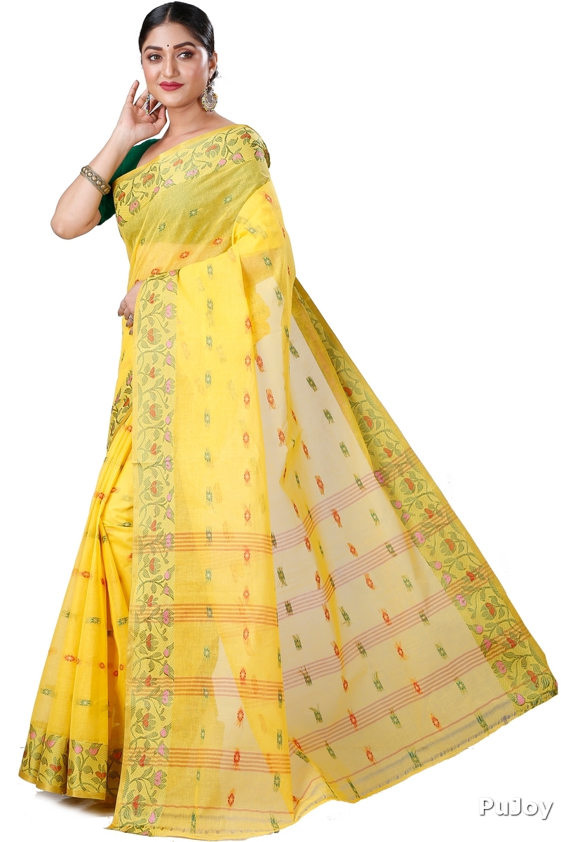 Yellow Pure Cotton Gopika Tant Saree (1059)