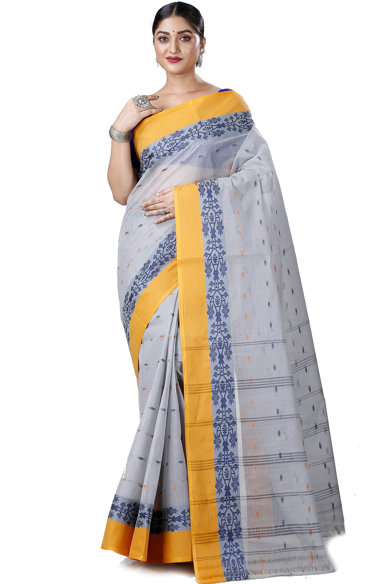 Grey Pure Cotton Apurva Tant Saree (1063)