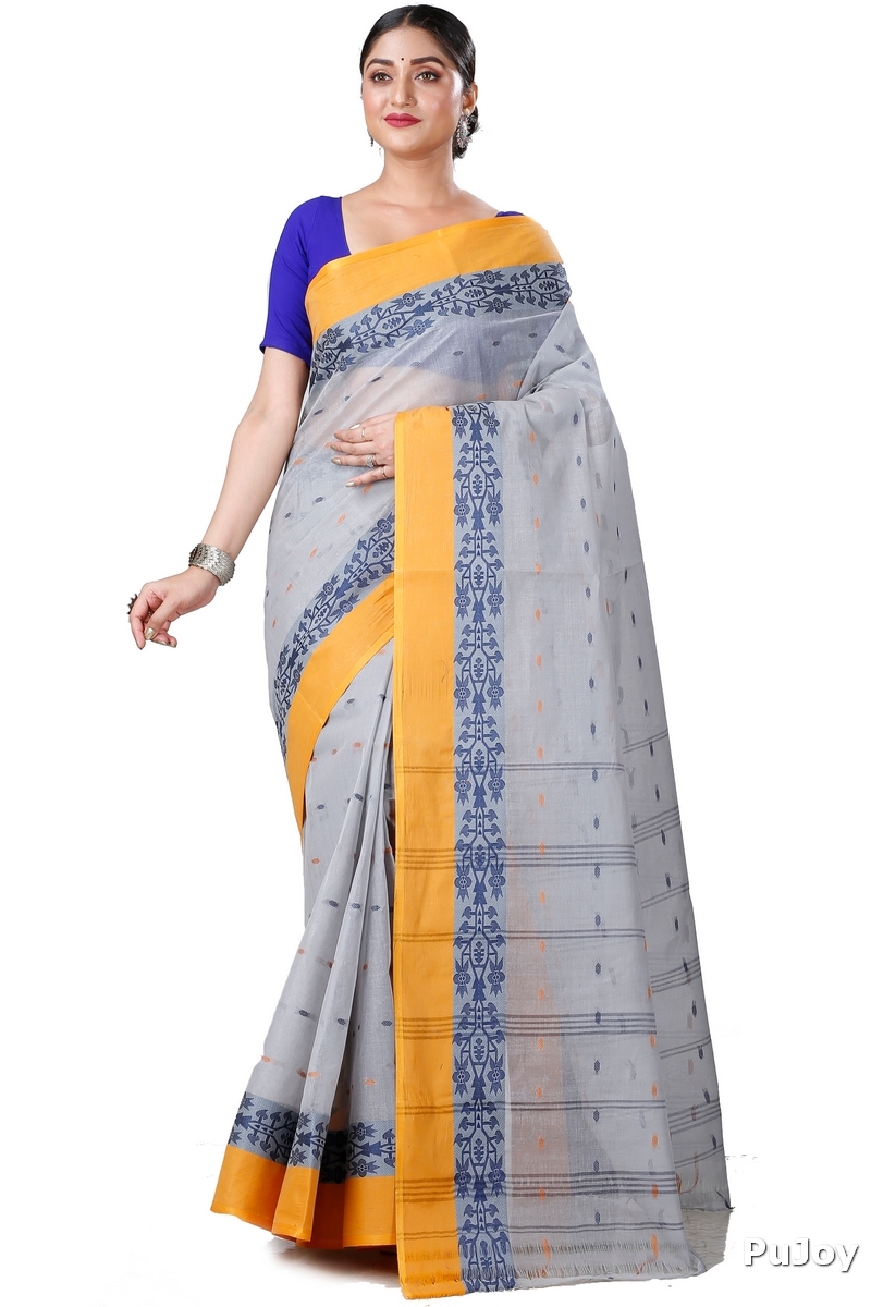 Grey Pure Cotton Apurva Tant Saree (1063)