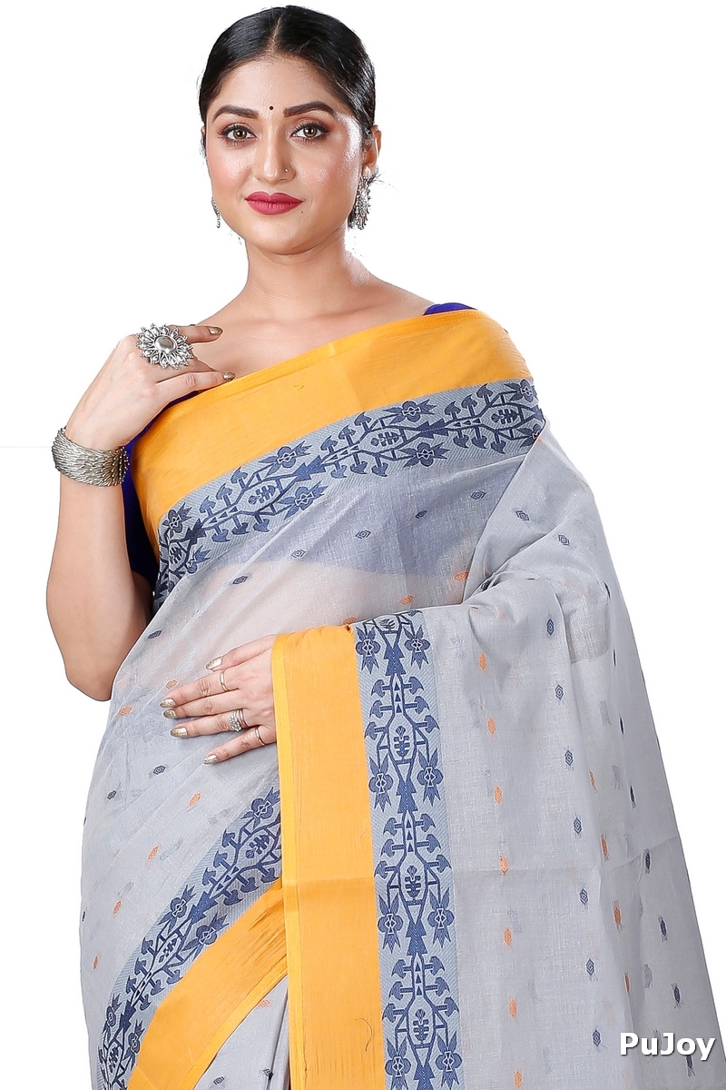Grey Pure Cotton Apurva Tant Saree (1063)