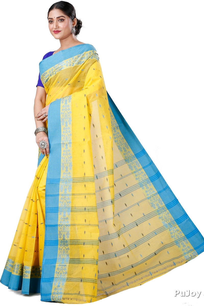 Yellow Pure Cotton Apurva Tant Saree (1064)