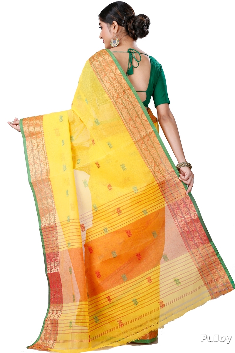 Yellow Pure Cotton Manjuri Tant Saree (1068)