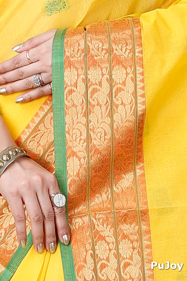 Yellow Pure Cotton Manjuri Tant Saree (1068)