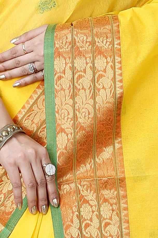 Yellow Pure Cotton Manjuri Tant Saree (1068)