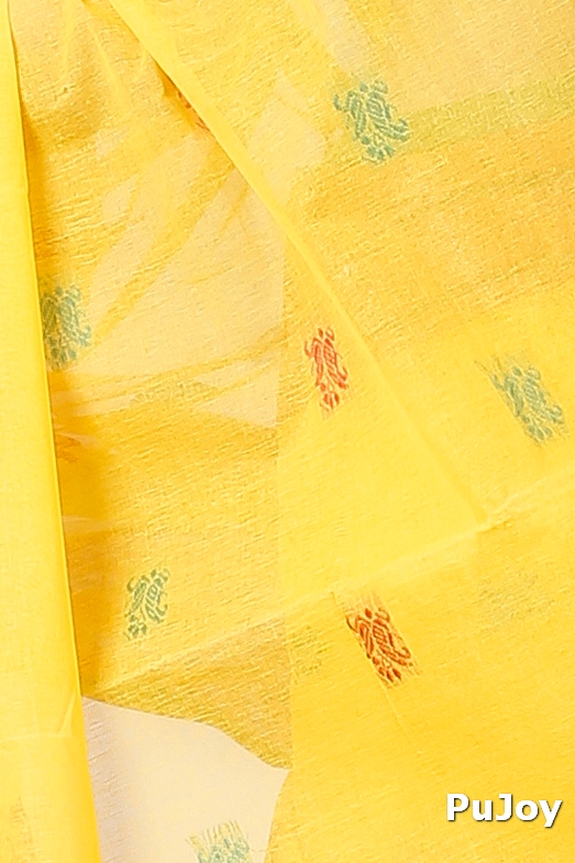 Yellow Pure Cotton Manjuri Tant Saree (1068)