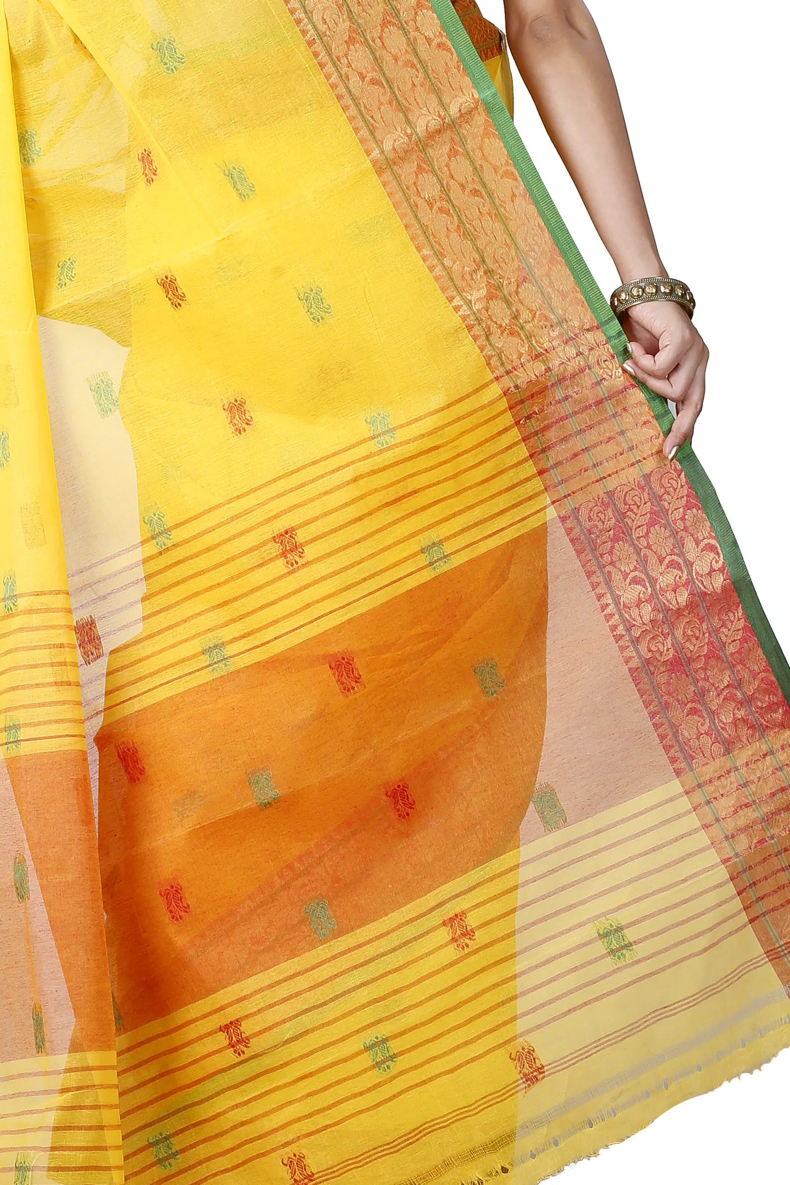 Yellow Pure Cotton Manjuri Tant Saree (1068)