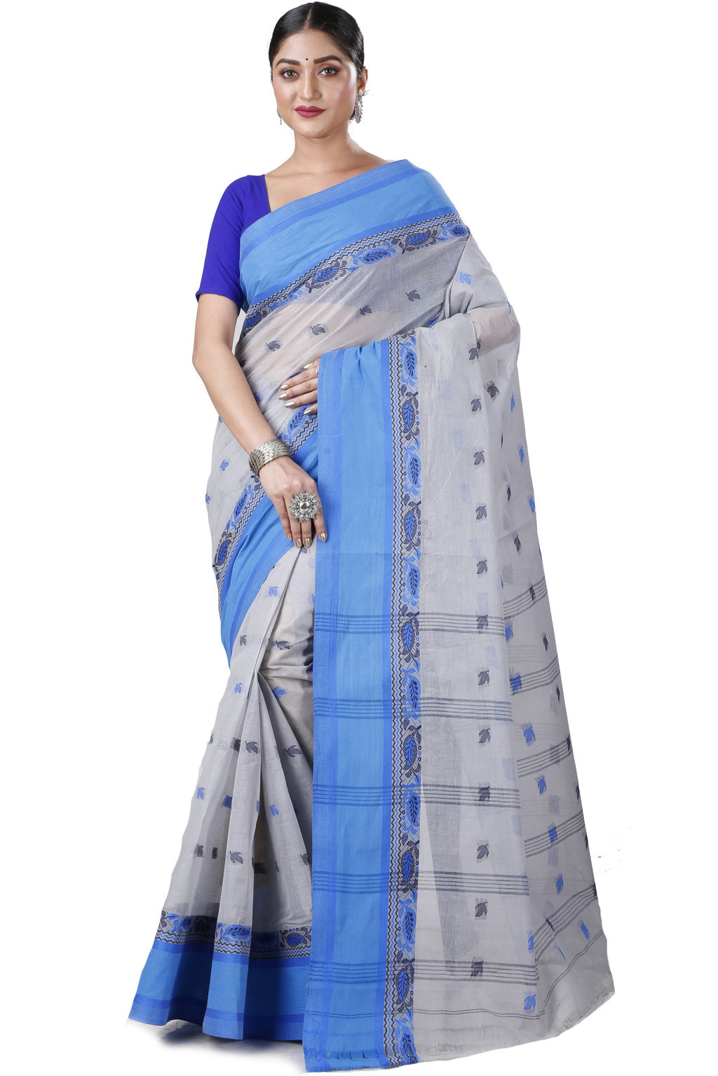 Grey Pure Cotton Provati Tant Saree (1071)