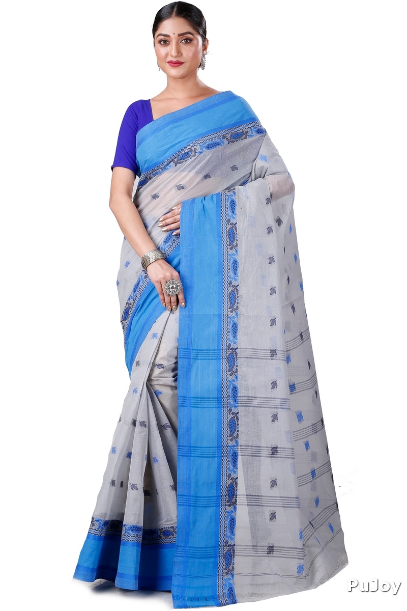 Grey Pure Cotton Provati Tant Saree (1071)