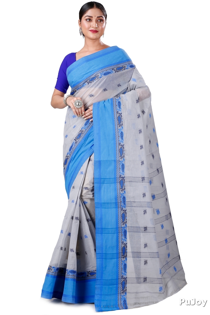 Grey Pure Cotton Provati Tant Saree (1071)