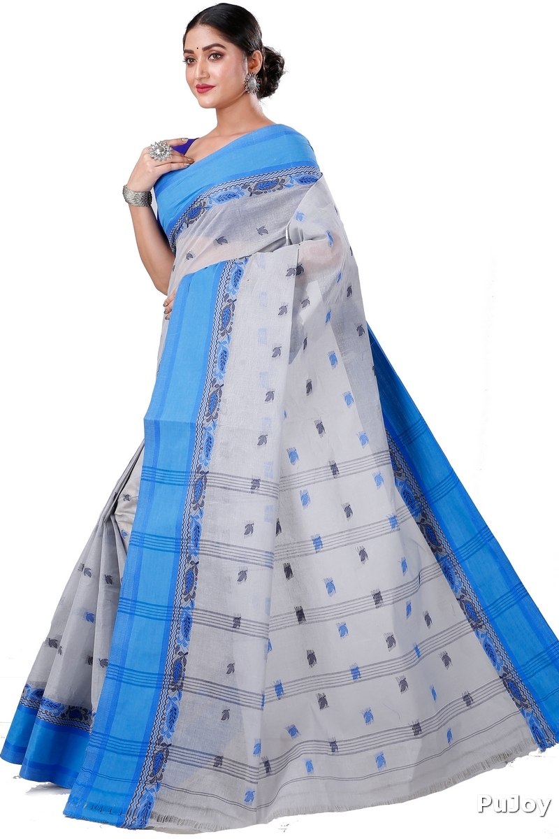 Grey Pure Cotton Provati Tant Saree (1071)
