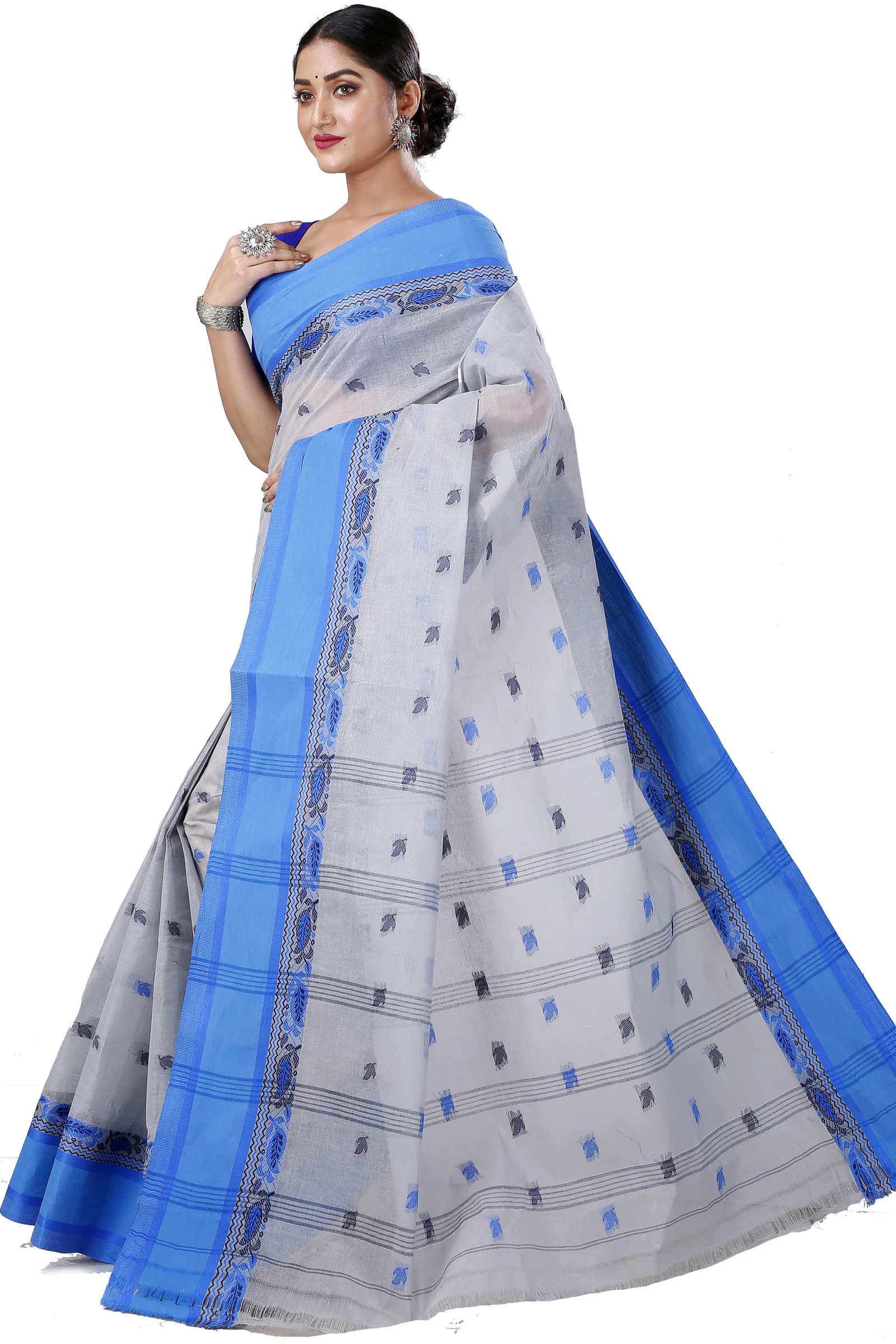 Grey Pure Cotton Provati Tant Saree (1071)