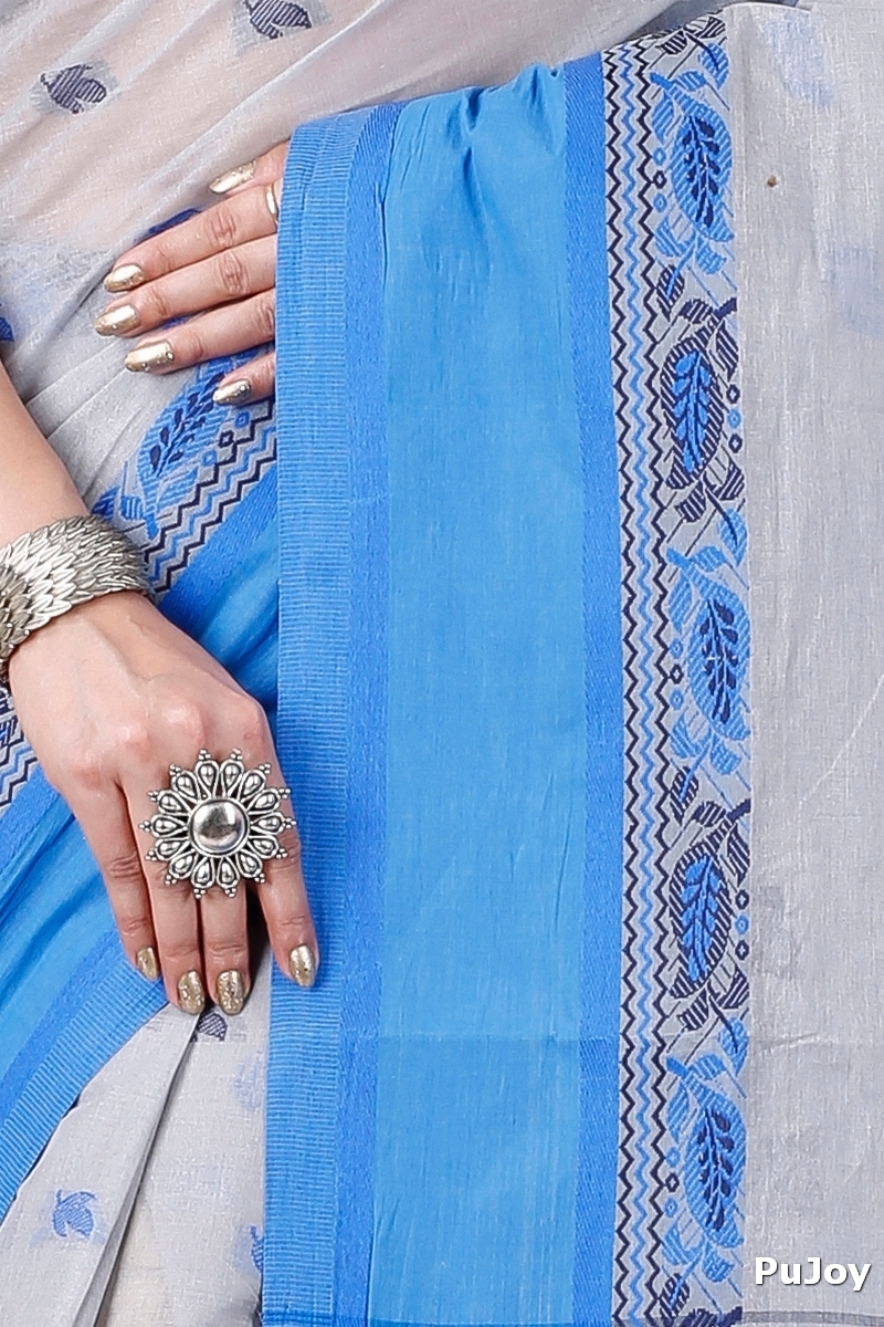 Grey Pure Cotton Provati Tant Saree (1071)