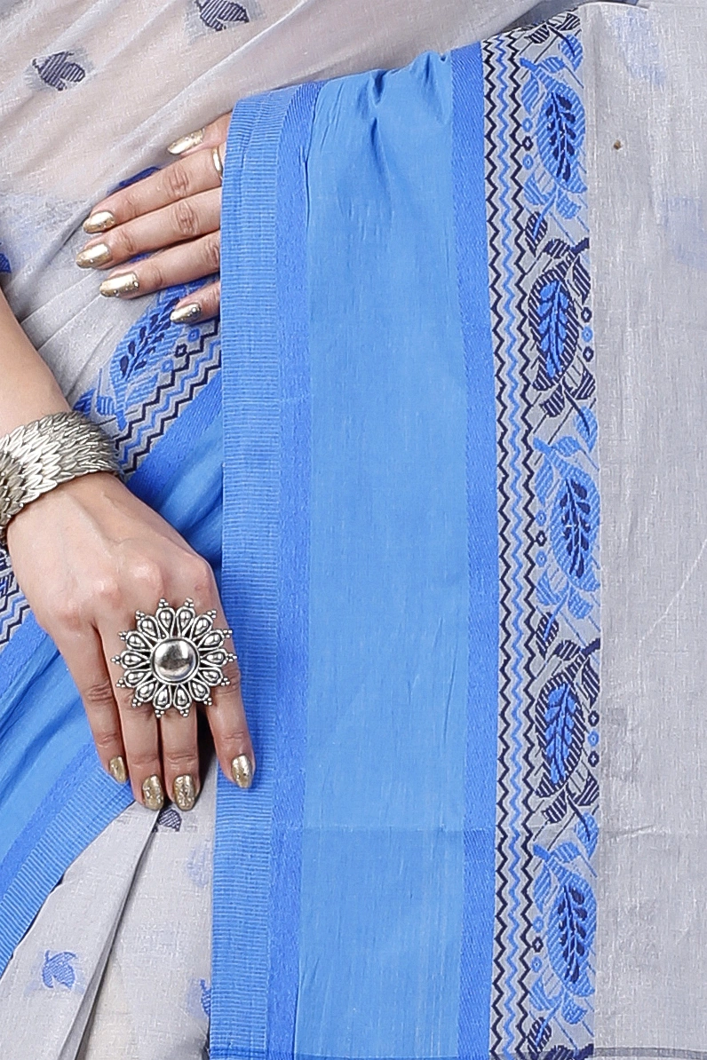 Grey Pure Cotton Provati Tant Saree (1071)